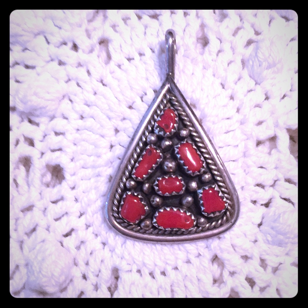 ♣️ Sterling and Coral Pendant ♣️